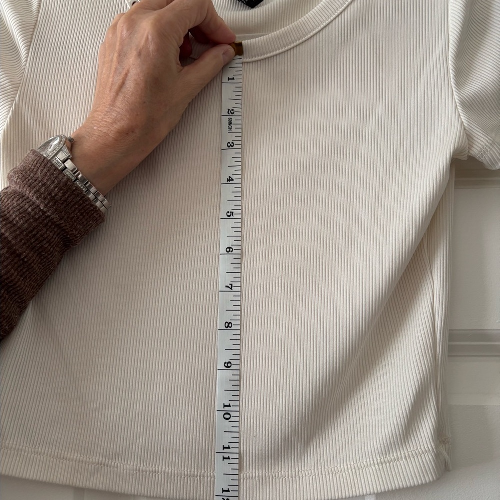 Ivory Ribbed Crop T-Shirt - Picture 3 of 4